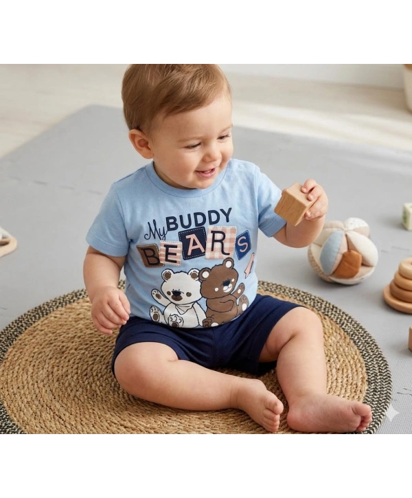 Erkek Bebek Ayıcık Baskılı Tişört Şort Takımı - 6-18 Ay