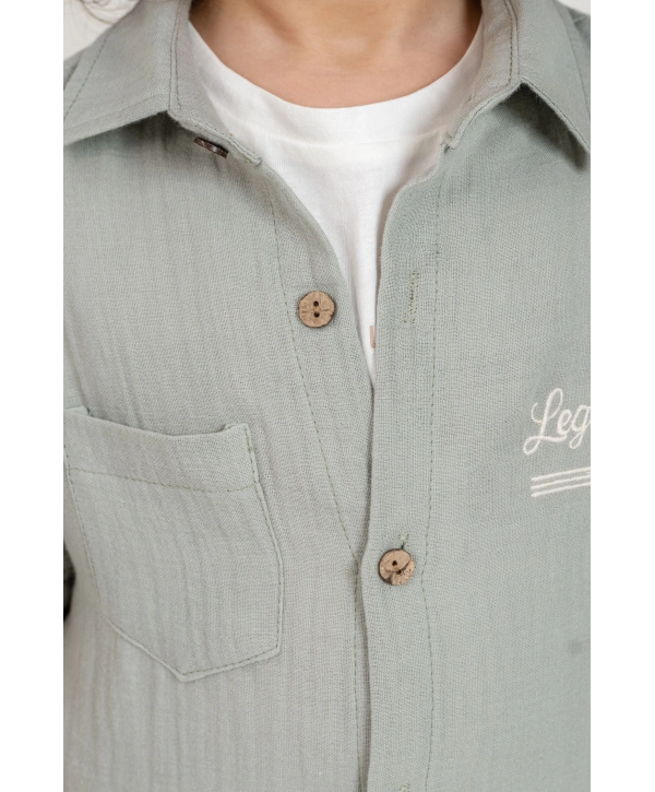 Erkek Çocuk %100 Pamuk Müslin Gömlek, Tişört ve Şortlu Premium Takım + Şapka Hediyeli