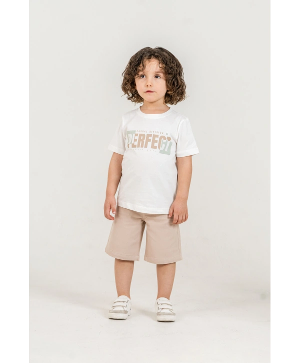 Erkek Çocuk %100 Pamuk Müslin Gömlek, Tişört ve Şortlu Premium Takım + Şapka Hediyeli