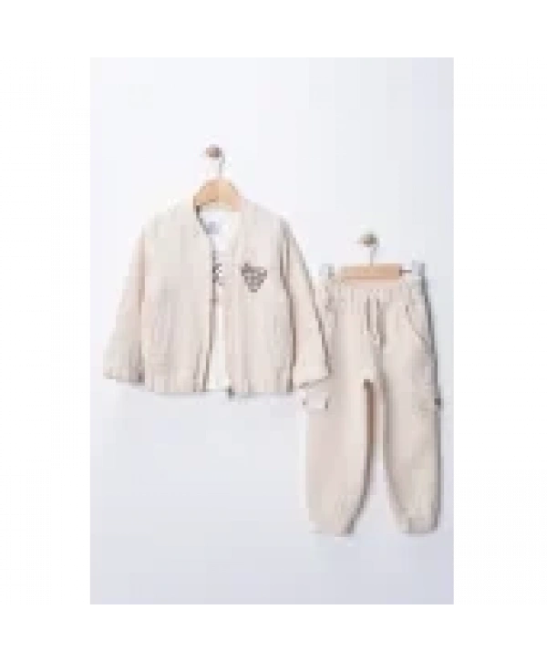 Erkek Çocuk Sweatshirt, Hırka ve Pantolonlu %100 Pamuk 3lü Spor Takım