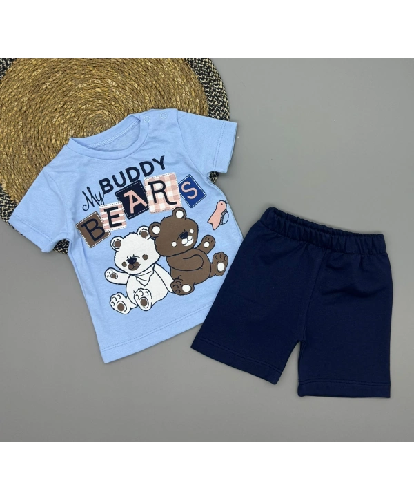 Erkek Bebek Ayıcık Baskılı Tişört Şort Takımı - 6-18 Ay