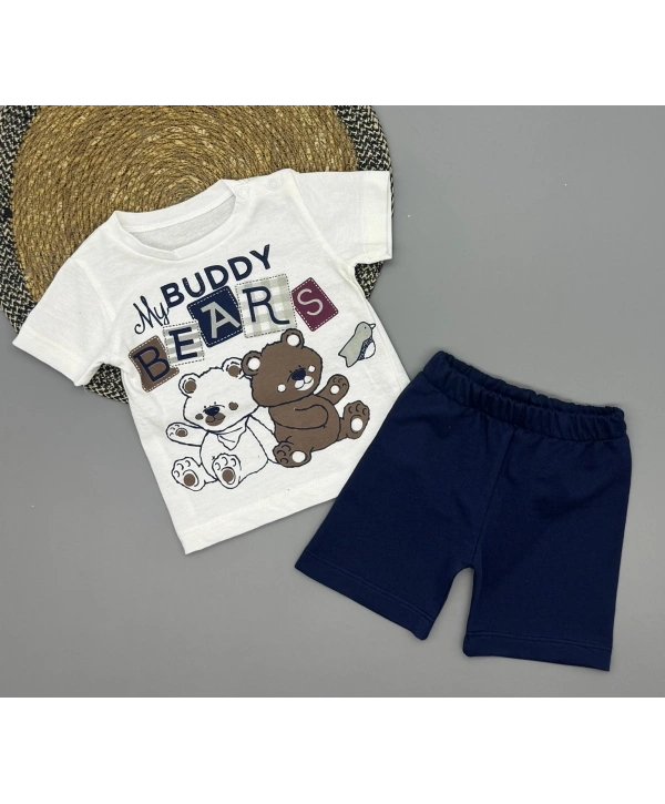 Erkek Bebek Ayıcık Baskılı Tişört Şort Takımı - 6-18 Ay
