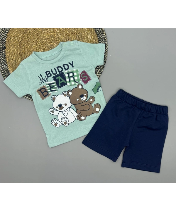 Erkek Bebek Ayıcık Baskılı Tişört Şort Takımı - 6-18 Ay