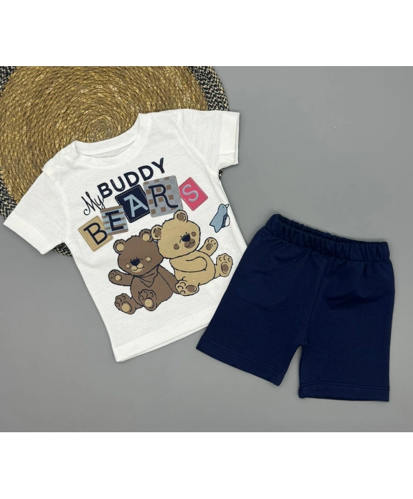 Erkek Bebek Ayıcık Baskılı Tişört Şort Takımı - 6-18 Ay