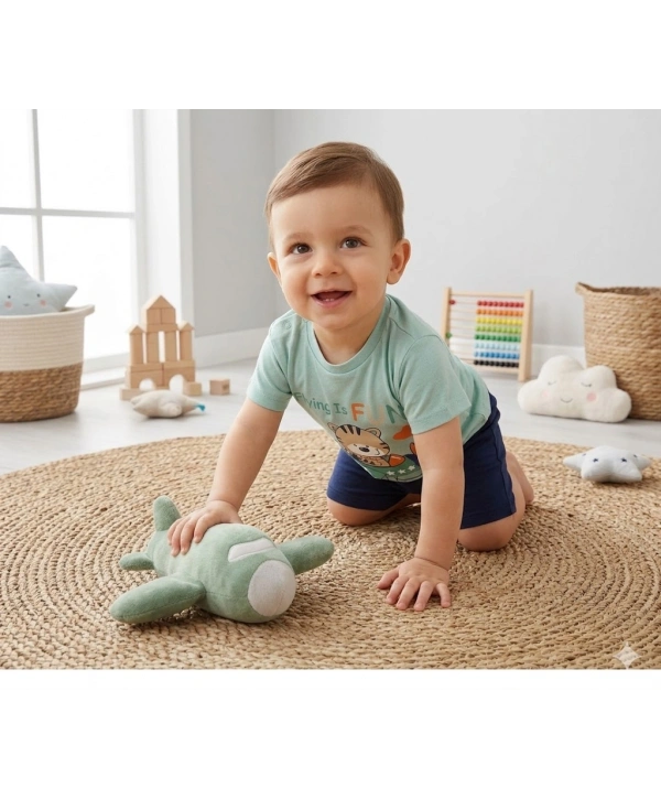 Erkek Bebek Flying Is Fun Baskılı Tişört Şort Takımı 6-18 Ay