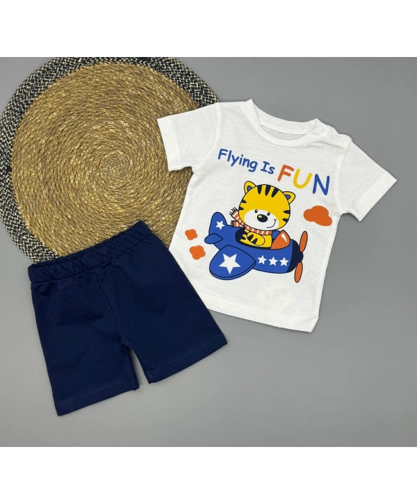 Erkek Bebek Flying Is Fun Baskılı Tişört Şort Takımı 6-18 Ay