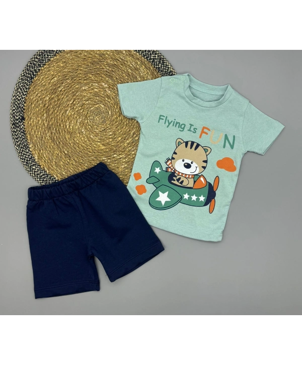 Erkek Bebek Flying Is Fun Baskılı Tişört Şort Takımı 6-18 Ay