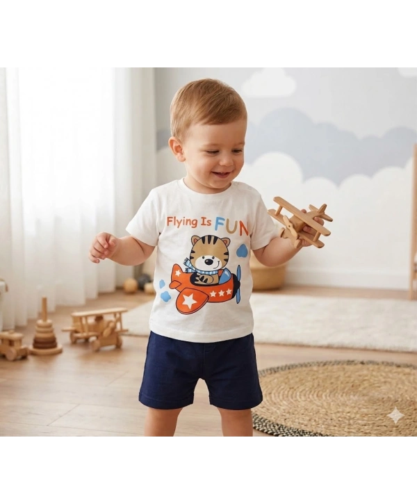 Erkek Bebek Flying Is Fun Baskılı Tişört Şort Takımı 6-18 Ay
