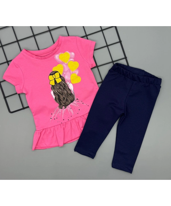 Kız Çocuk Baskılı Tişört ve Taytlı İkili Gündelik Takım 2-5 Yaş