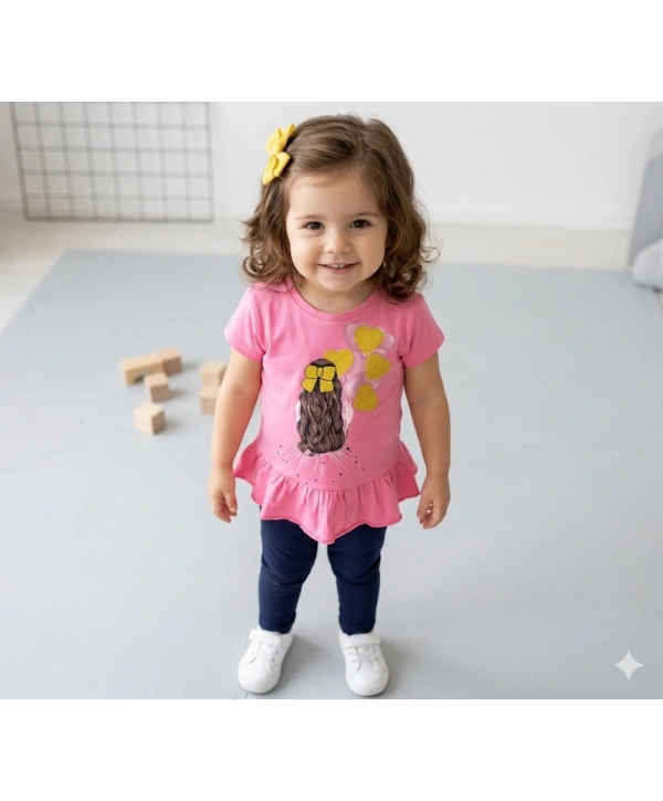 Kız Çocuk Baskılı Tişört ve Taytlı İkili Gündelik Takım 2-5 Yaş