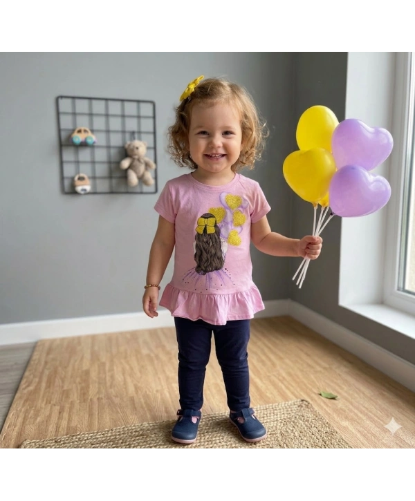 Kız Çocuk Baskılı Tişört ve Taytlı İkili Gündelik Takım 2-5 Yaş