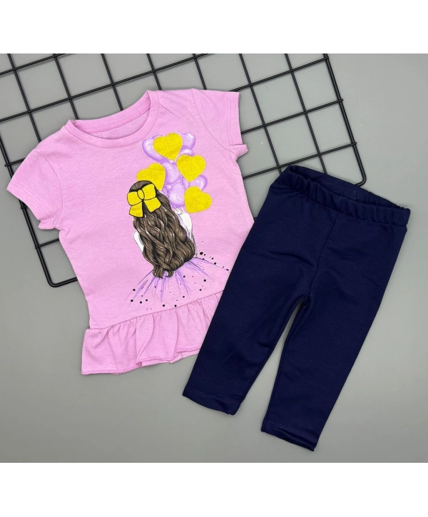 Kız Çocuk Baskılı Tişört ve Taytlı İkili Gündelik Takım 2-5 Yaş