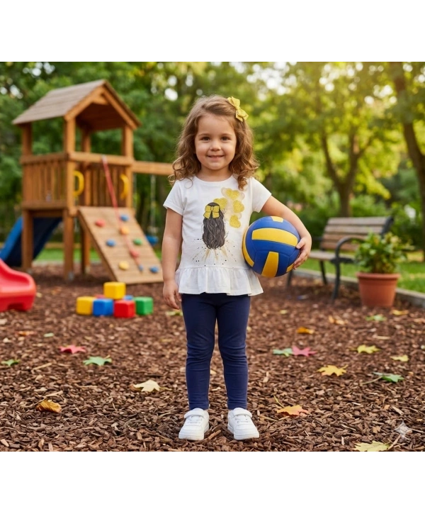 Kız Çocuk Baskılı Tişört ve Taytlı İkili Gündelik Takım 2-5 Yaş