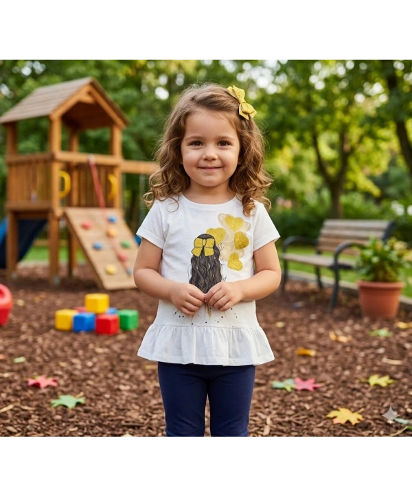 Kız Çocuk Baskılı Tişört ve Taytlı İkili Gündelik Takım 2-5 Yaş