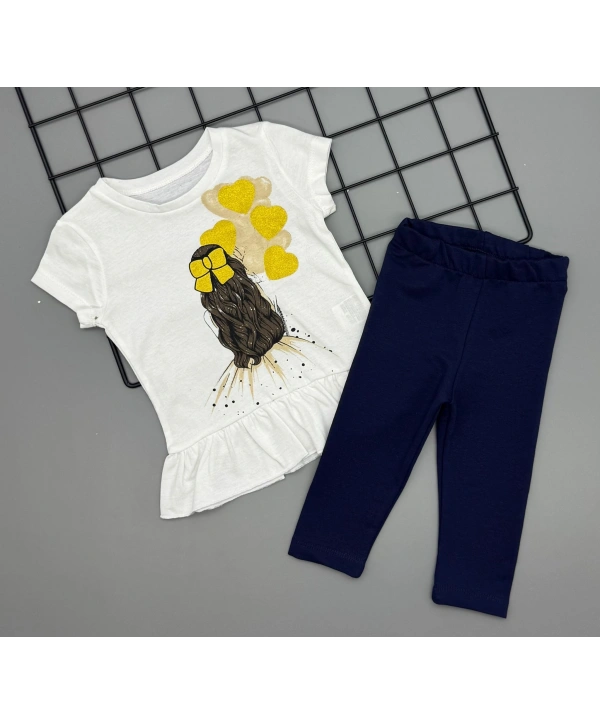 Kız Çocuk Baskılı Tişört ve Taytlı İkili Gündelik Takım 2-5 Yaş