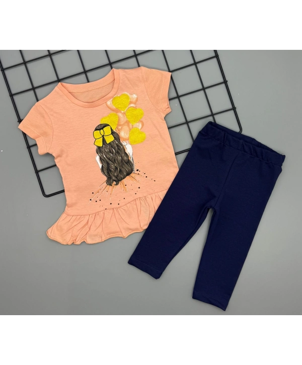 Kız Çocuk Baskılı Tişört ve Taytlı İkili Gündelik Takım 2-5 Yaş