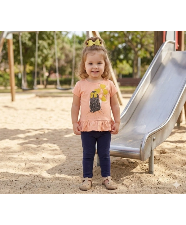 Kız Çocuk Baskılı Tişört ve Taytlı İkili Gündelik Takım 2-5 Yaş