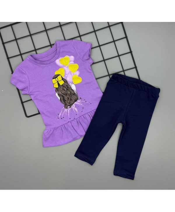 Kız Çocuk Baskılı Tişört ve Taytlı İkili Gündelik Takım 2-5 Yaş