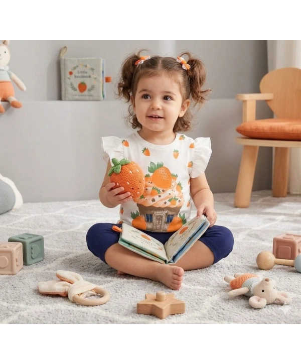 Kız Bebek Çilek Baskılı Tişört ve Taytlı Gündelik İkili Takım 6-18 Ay