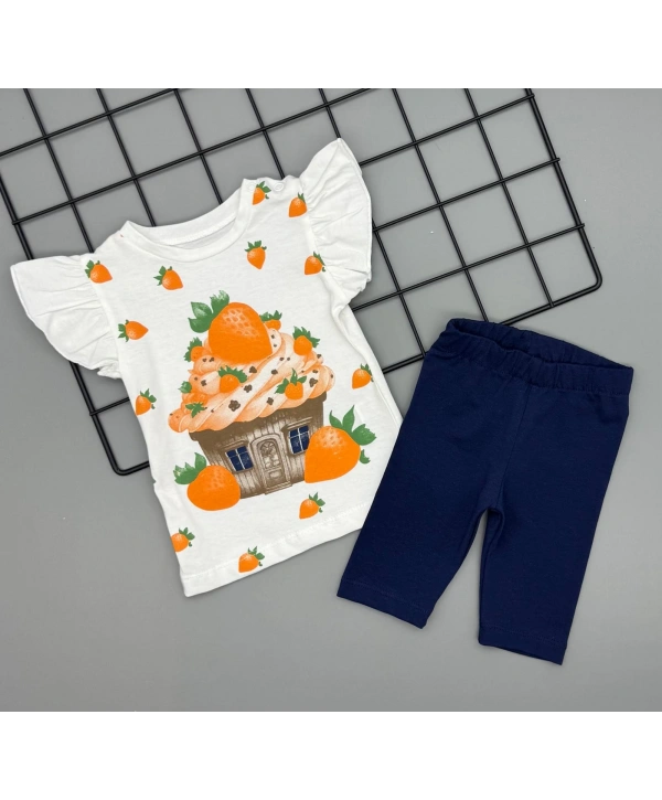 Kız Bebek Çilek Baskılı Tişört ve Taytlı Gündelik İkili Takım 6-18 Ay