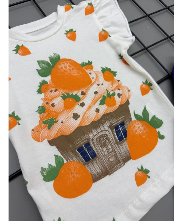 Kız Bebek Çilek Baskılı Tişört ve Taytlı Gündelik İkili Takım 6-18 Ay