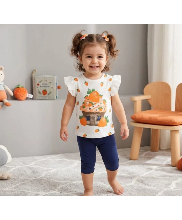 Kız Bebek Çilek Baskılı Tişört ve Taytlı Gündelik İkili Takım 6-18 Ay