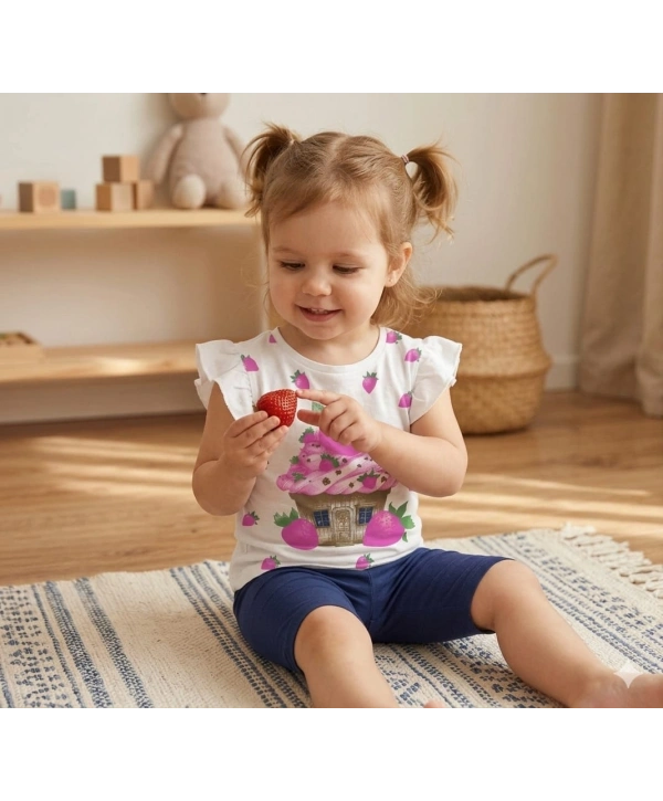 Kız Bebek Çilek Baskılı Tişört ve Taytlı Gündelik İkili Takım 6-18 Ay