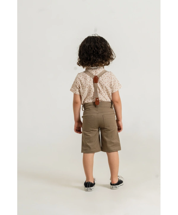 Erkek Çocuk Dijital Baskılı Gömlek & %100 Pamuk Şortlu Spor Takım - Papyon Ve Askı Hediyeli