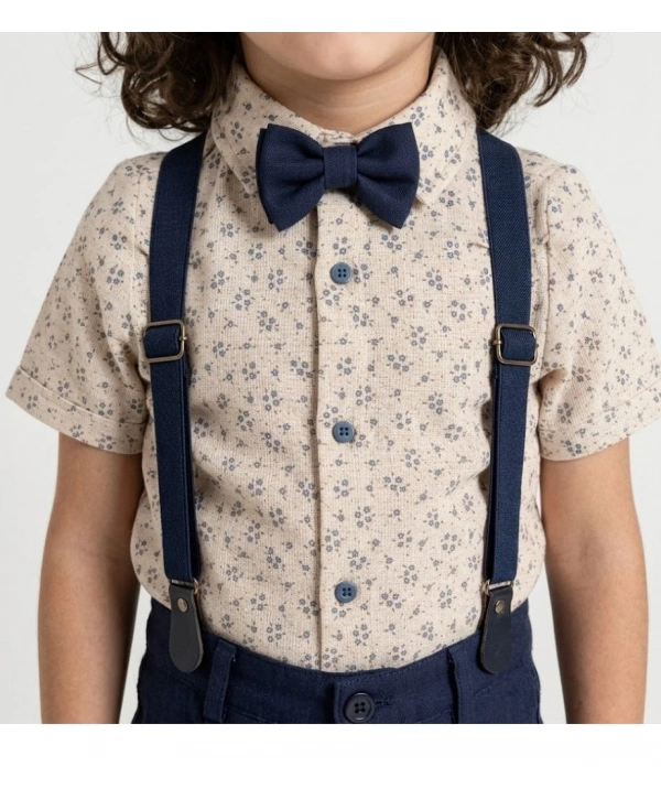 Erkek Çocuk Dijital Baskılı Gömlek & %100 Pamuk Şortlu Spor Takım - Papyon Ve Askı Hediyeli