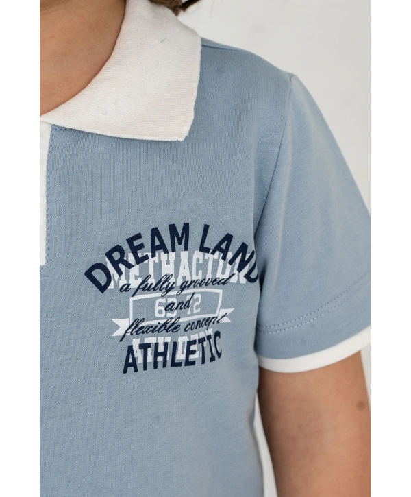 Erkek Çocuk Dream Land Baskılı %100 Pamuk Polo Yaka Tişört ve Kot Şort Alt Üst İkili Takım