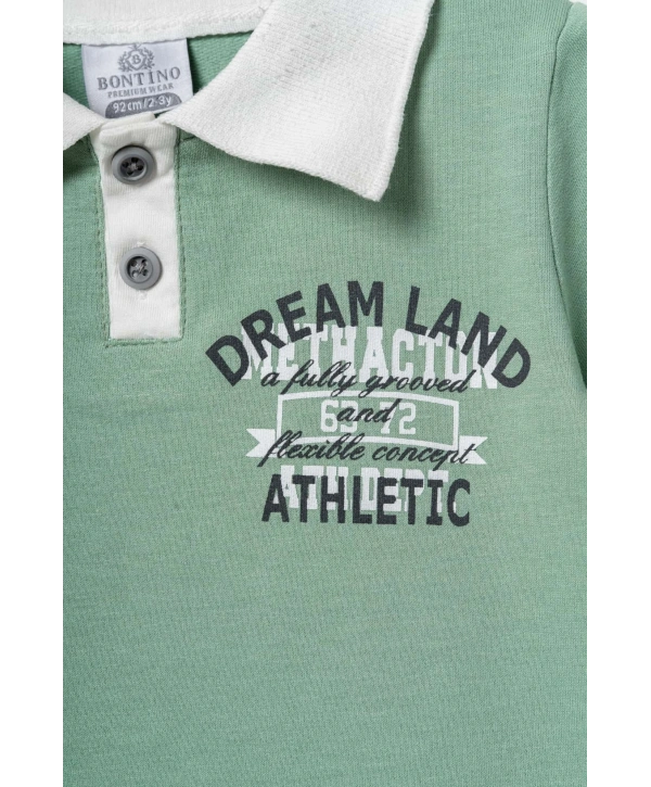 Erkek Çocuk Dream Land Baskılı %100 Pamuk Polo Yaka Tişört ve Kot Şort Alt Üst İkili Takım