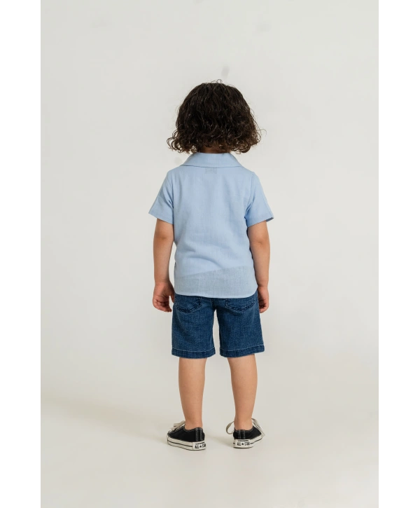 Erkek Çocuk 3lü Şortlu Takım - %100 Pamuk Premium Seri Gömlek ve Kot Şort