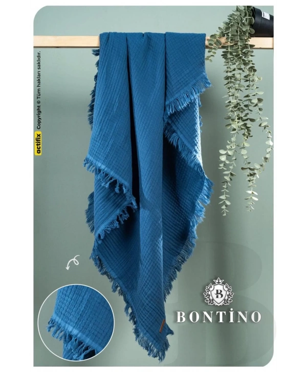 Bontino 4 Katlı %100 Pamuk Müslin Bebek Battaniyesi Saçaklı Çok Amaçlı 110x90 cm