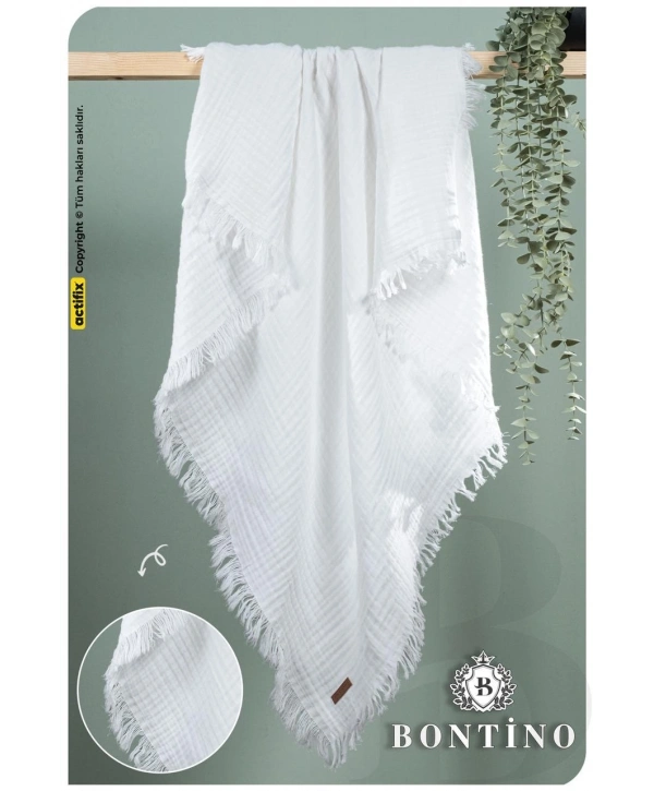 Bontino 4 Katlı %100 Pamuk Müslin Bebek Battaniyesi Saçaklı Çok Amaçlı 110x90 cm
