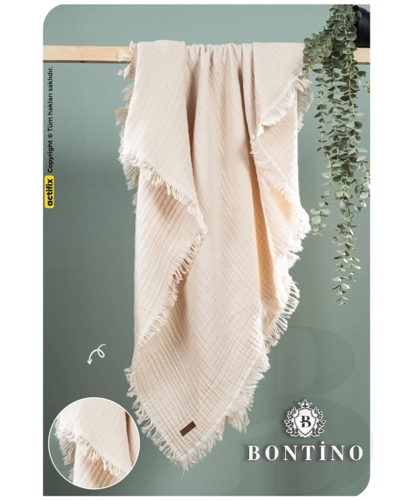 Bontino 4 Katlı %100 Pamuk Müslin Bebek Battaniyesi Saçaklı Çok Amaçlı 110x90 cm