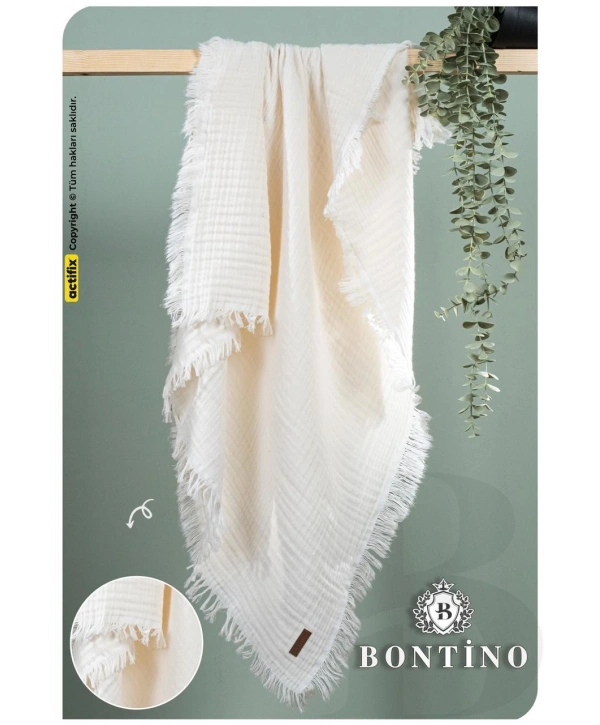 Bontino 4 Katlı %100 Pamuk Müslin Bebek Battaniyesi Saçaklı Çok Amaçlı 110x90 cm
