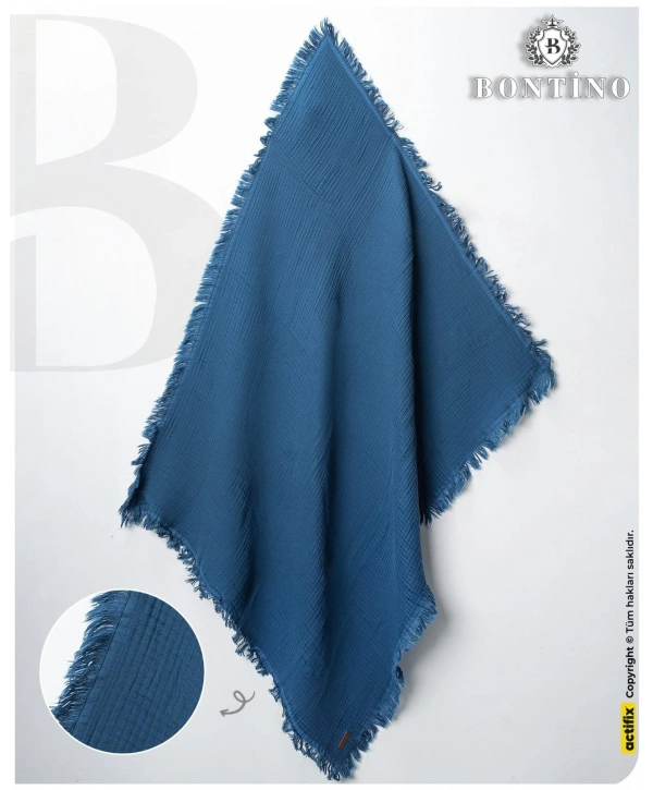 Bontino 4 Katlı %100 Pamuk Müslin Bebek Battaniyesi Saçaklı Çok Amaçlı 110x90 cm