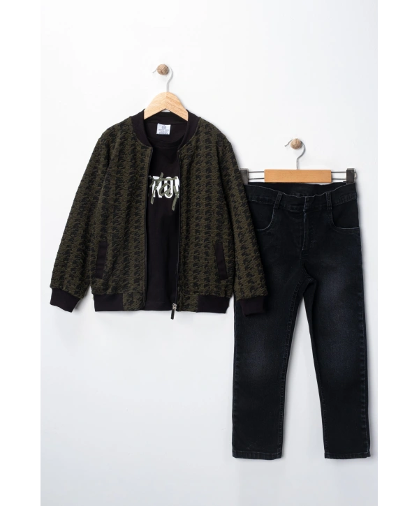 Erkek Çocuk Hırka Tişört ve Kot Pantolonlu 3lü Takım