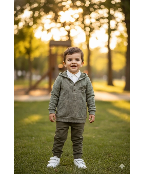 Erkek Çocuk Sweatshirtlü Gömlekli Pantolonlu 3lü Takım