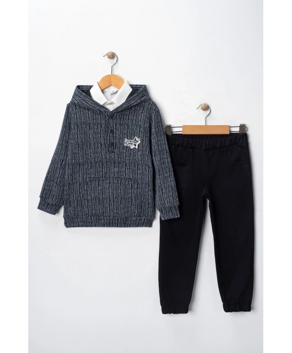 Erkek Çocuk Sweatshirtlü Gömlekli Pantolonlu 3lü Takım