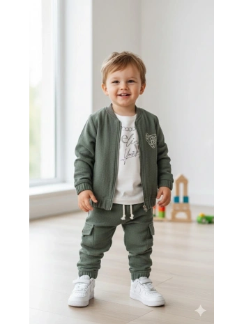 Erkek Çocuk Sweatshirt, Hırka ve Pantolonlu %100 Pamuk 3lü Spor Takım