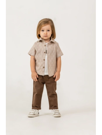 Erkek Çocuk Çorap Hediyeli 3lü Takım; Gömlek %100 Pamuk Tişört Likralı Pantolon