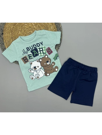 Erkek Bebek Ayıcık Baskılı Tişört Şort Takımı - 6-18 Ay