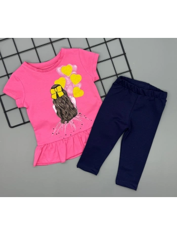 Kız Çocuk Baskılı Tişört ve Taytlı İkili Gündelik Takım 2-5 Yaş