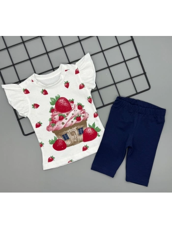 Kız Bebek Çilek Baskılı Tişört ve Taytlı Gündelik İkili Takım 6-18 Ay