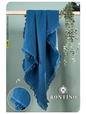 Bontino 4 Katlı %100 Pamuk Müslin Bebek Battaniyesi Saçaklı Çok Amaçlı 110x90 cm