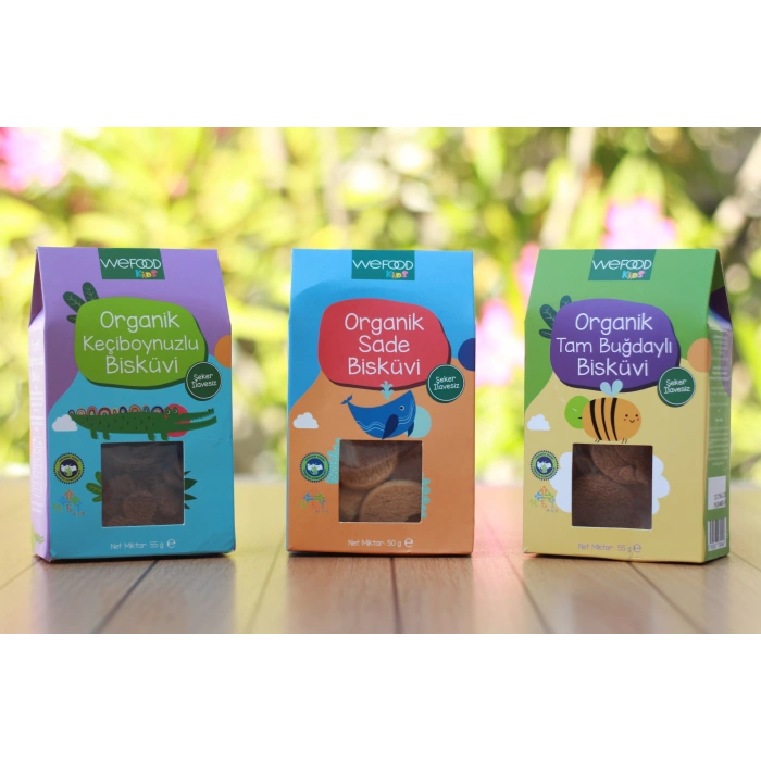 Wefood Kids Organik Bisküvi 3lü Set (Keçiboynuzlu & Sade (Tereyağlı) & Tam Buğdaylı)