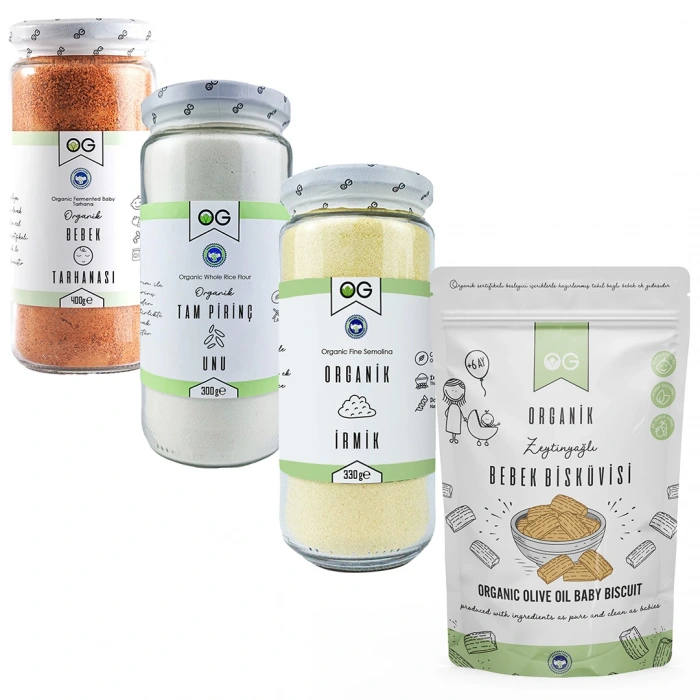 OG Natural Ek Gıda Çok Satanlar 4lü Set +6 Ay (İrmik & Tarhana & Tam Pirinç Unu & Zeytinyağlı Bisküvi)