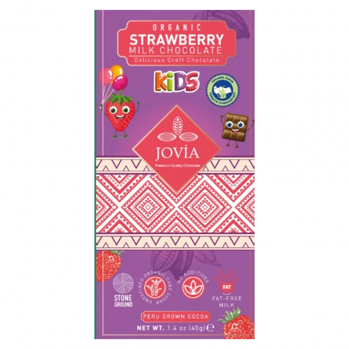 Jovia Organik Sütlü Çikolata Çilekli (Çocuk) 40 gr