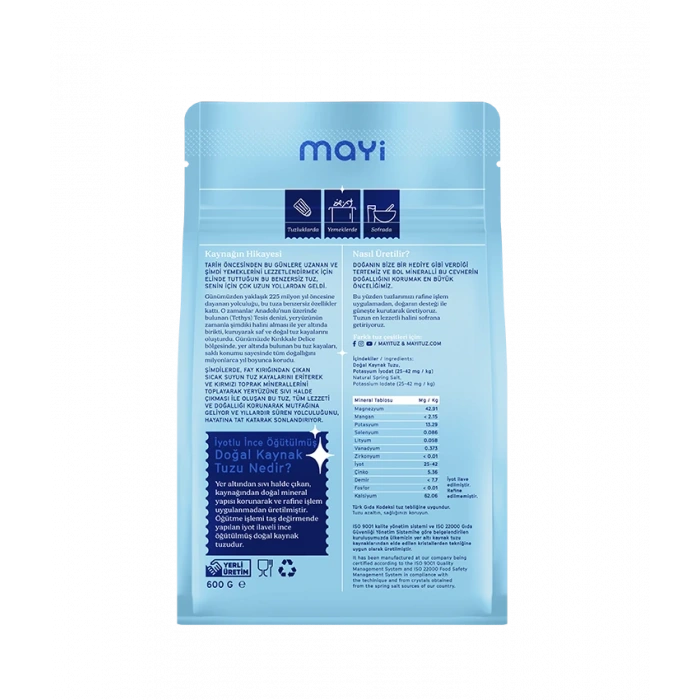 Mayi Tuz Öğütülmüş Sofra Tuzu (İyot İlaveli) 600 gr